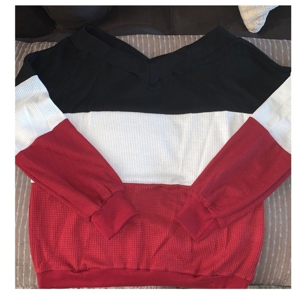 V-neck Color Block Thermal Blk & Red S-XL - Picture 3 of 5